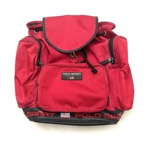 Vintage Polo Sport Ralph Lauren Backpack Red Drawstring USA Flag Y2K